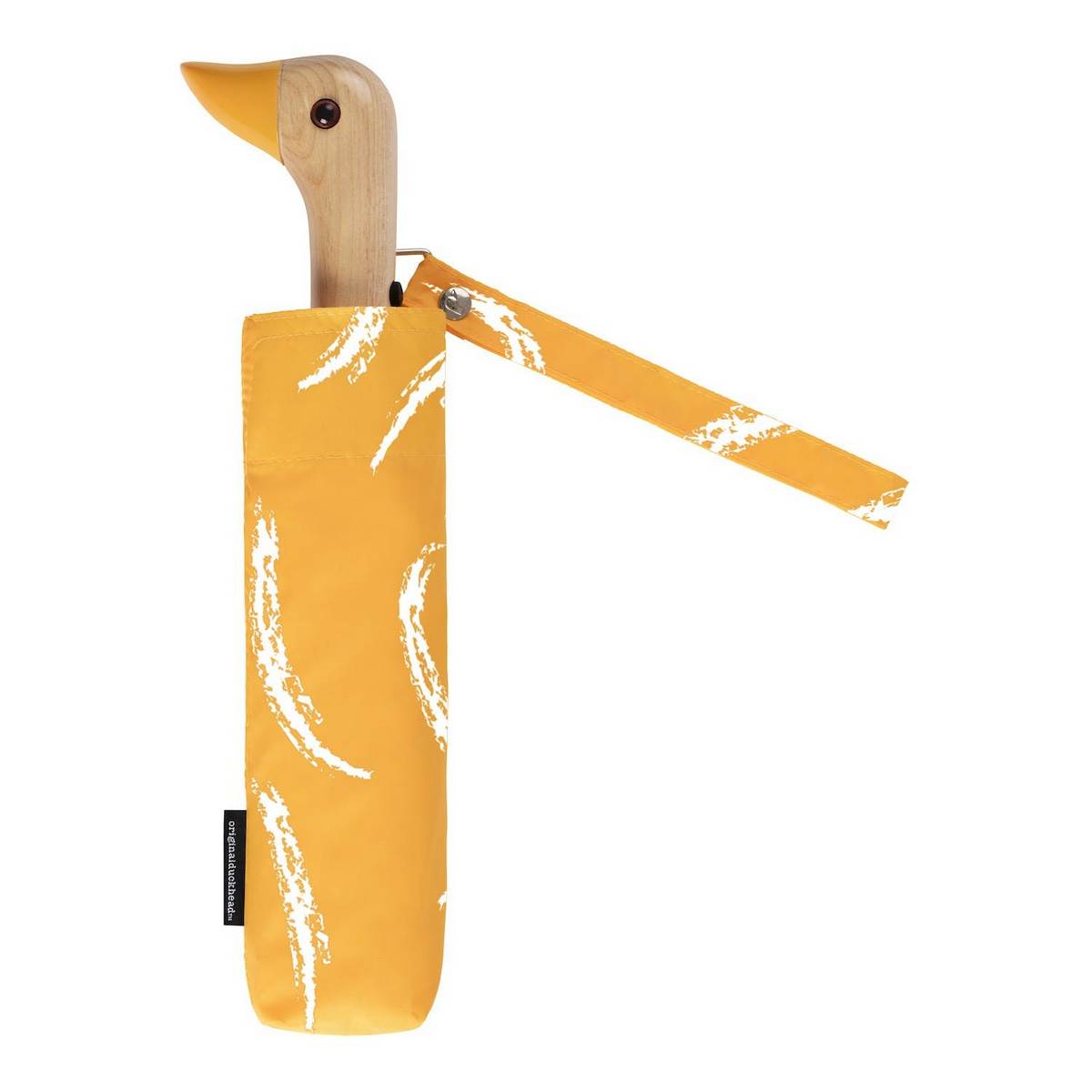 Parapluie tête de canard safran et blanc motif brosse