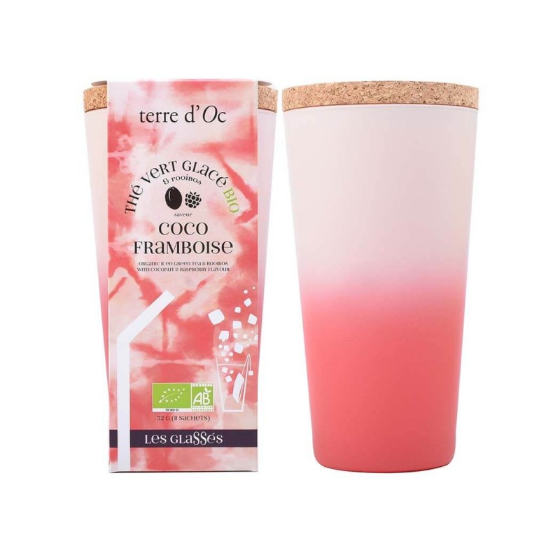 Thé vert glacé coco Framboise / Coffret 1 verre et 8 mousselines