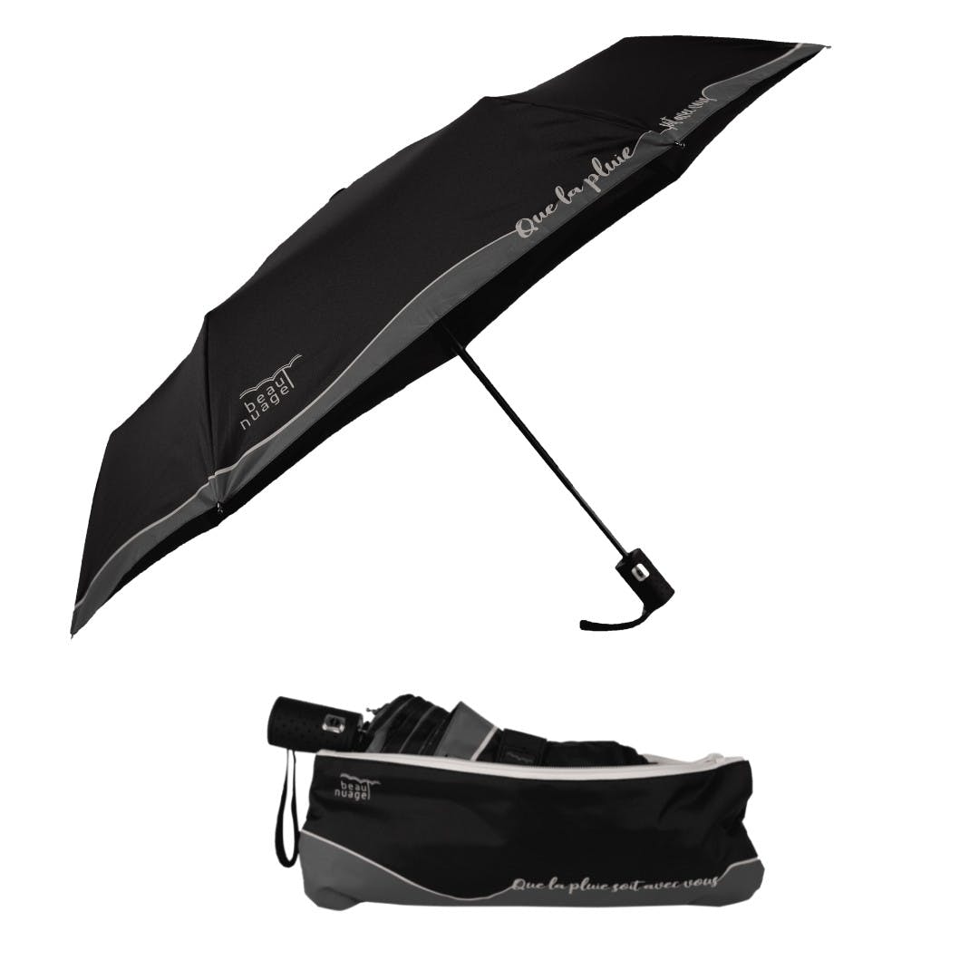L’Automatique noir immuable, parapluie éco-responsable avec housse absorbante