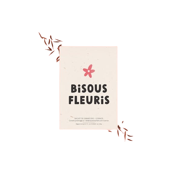 Carte sachet de graines - Message : Bisous fleuris – Variété : cosmos