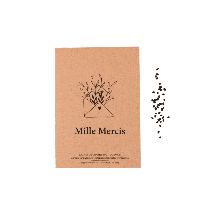 Carte sachet de graines - Message : Mille Mercis – Variété : cosmos