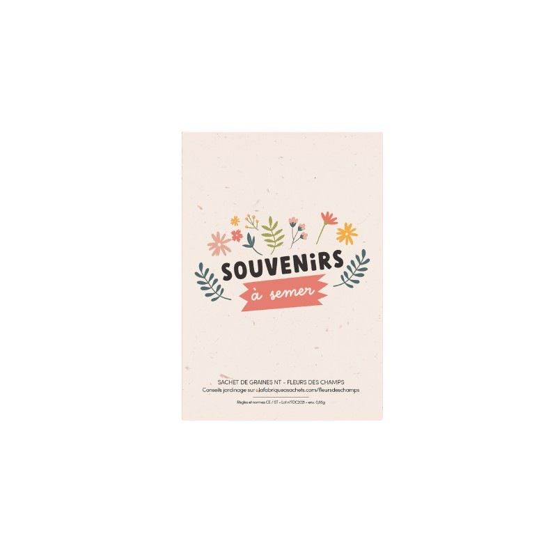 Carte sachet de graines - Message : Souvenirs à semer – Variété : fleurs des champs