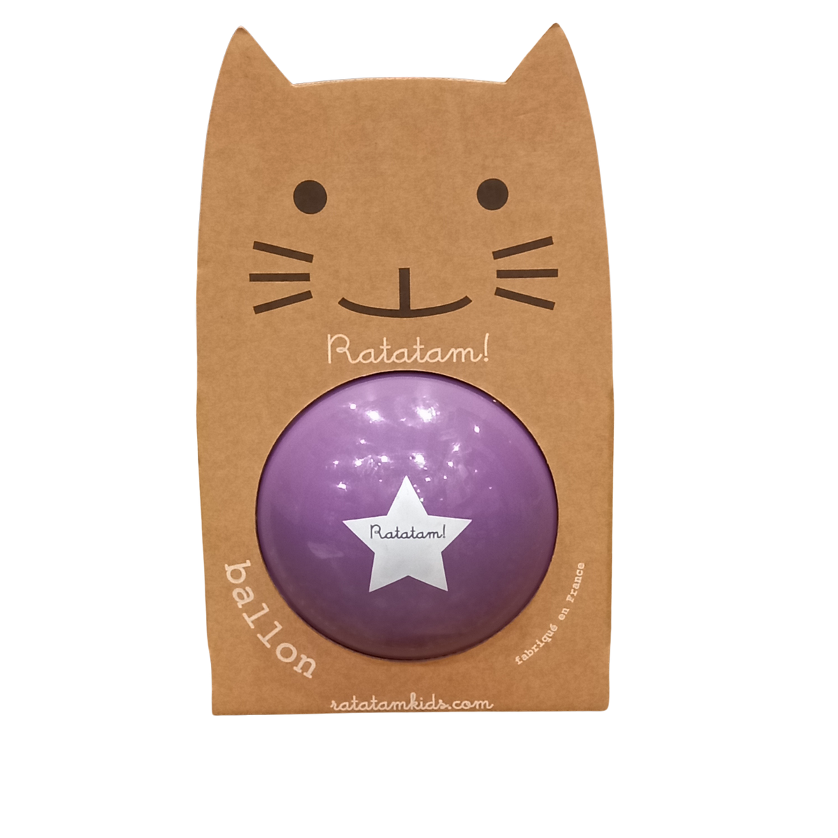 Ballon uni violet 15 cm avec boite kraft motif chat
