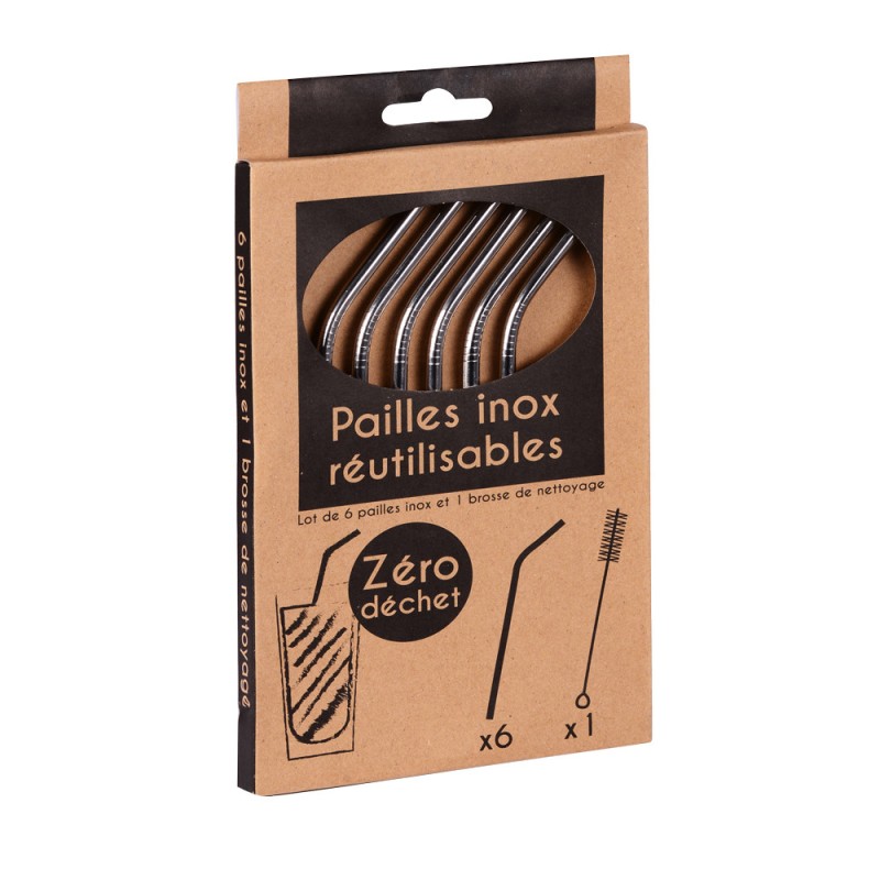 Lot de 6 pailles inox + brosse