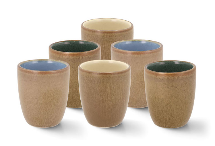 6 tasses à espresso 9 cl grès couleur bois assortiment