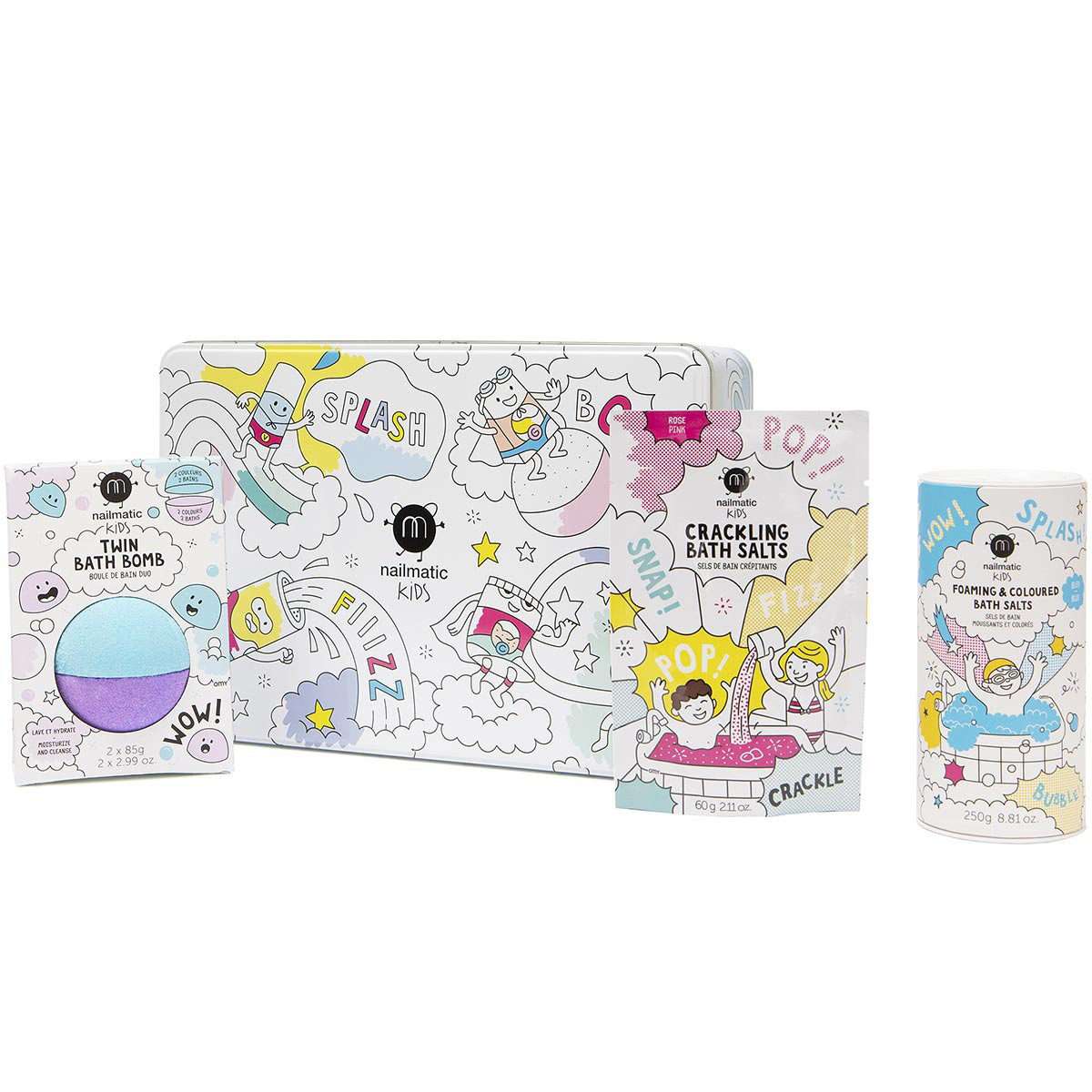 Kids - Coffret métal enfant : bath box splash (ses moussants, boule de bain, sels crépitants)