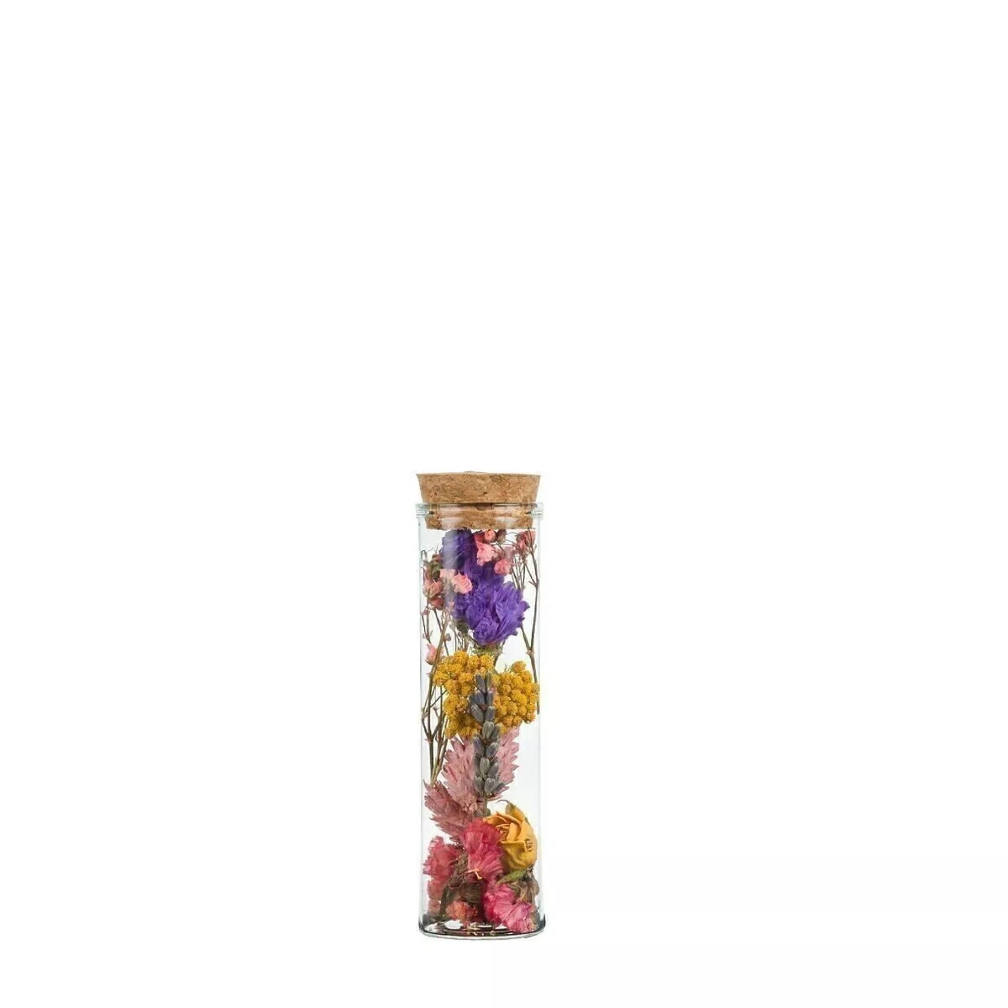 Petit vase de fleurs séchées avec support en bois - Taille M - couleurs mélangées multi