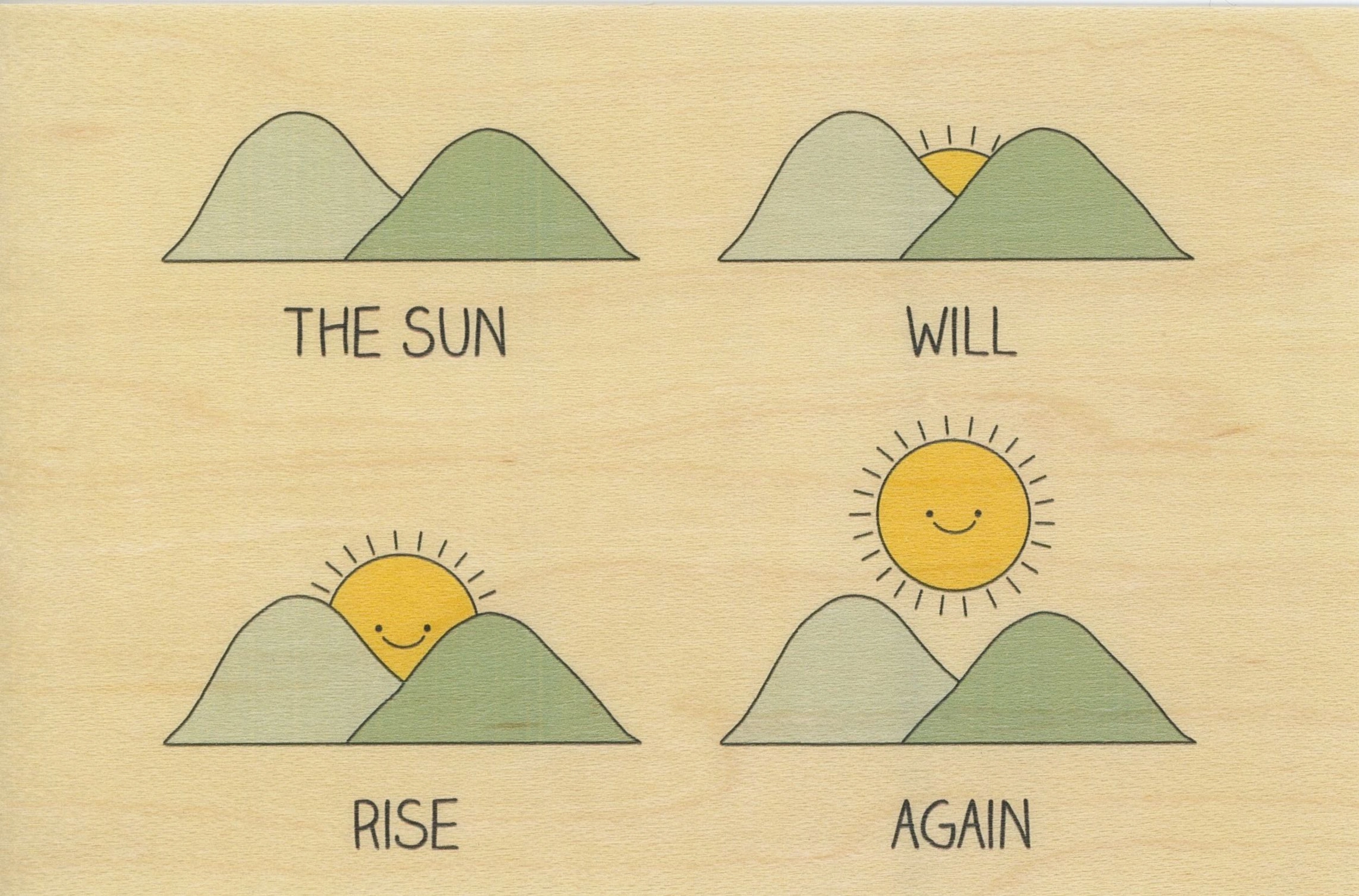 Carte postale en bois le soleil se lève