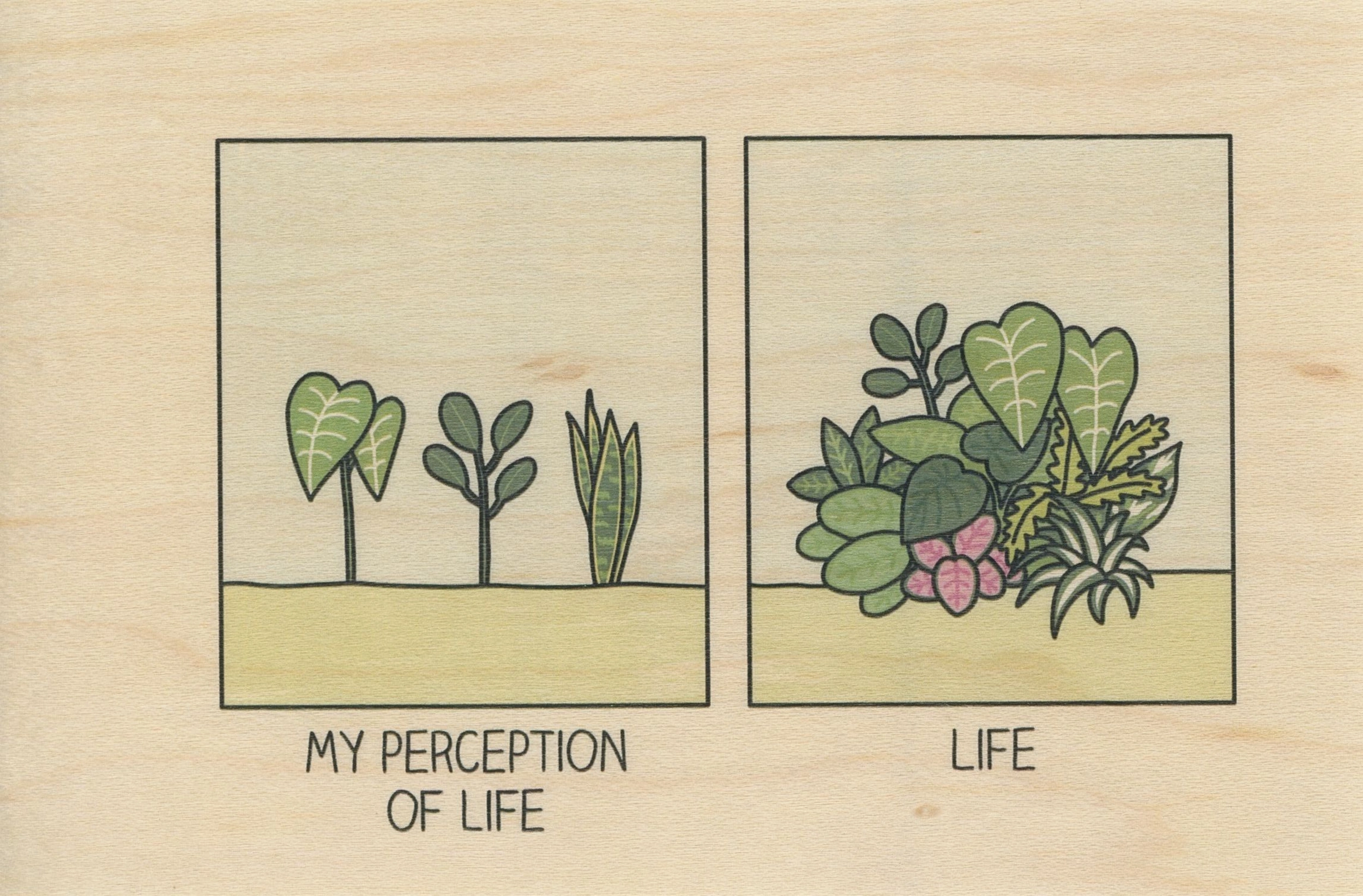 Carte postale en bois Perception de la vie