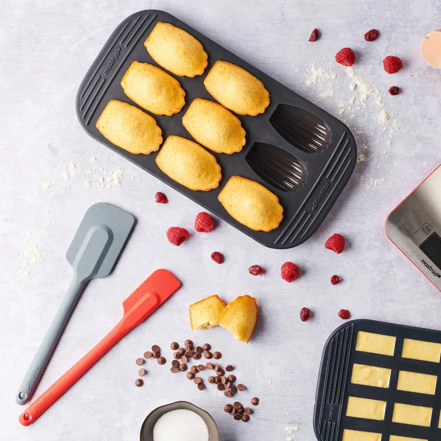 Moule pour 9 madeleines (gris fumé) et des madeleines