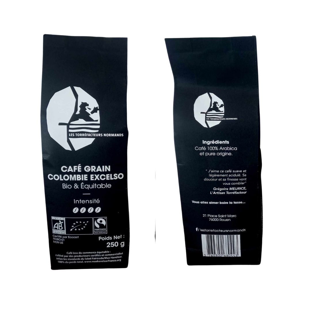 Café en grain de Colombie bio et équitable 250gr recto verso