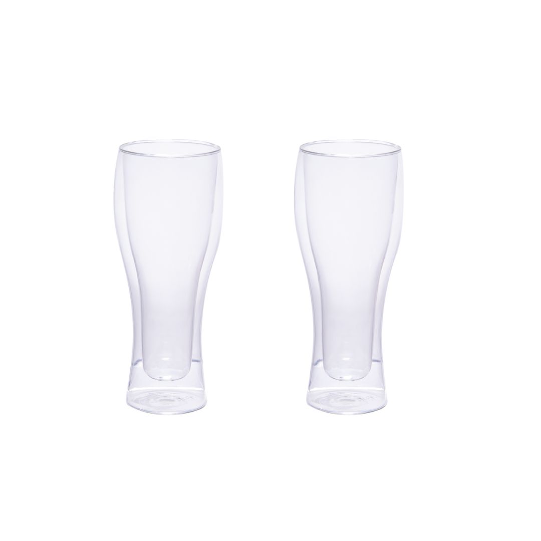 2 chopes de bières en verre double paroi