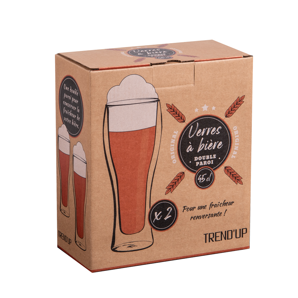 2 chopes de bières en verre double paroi