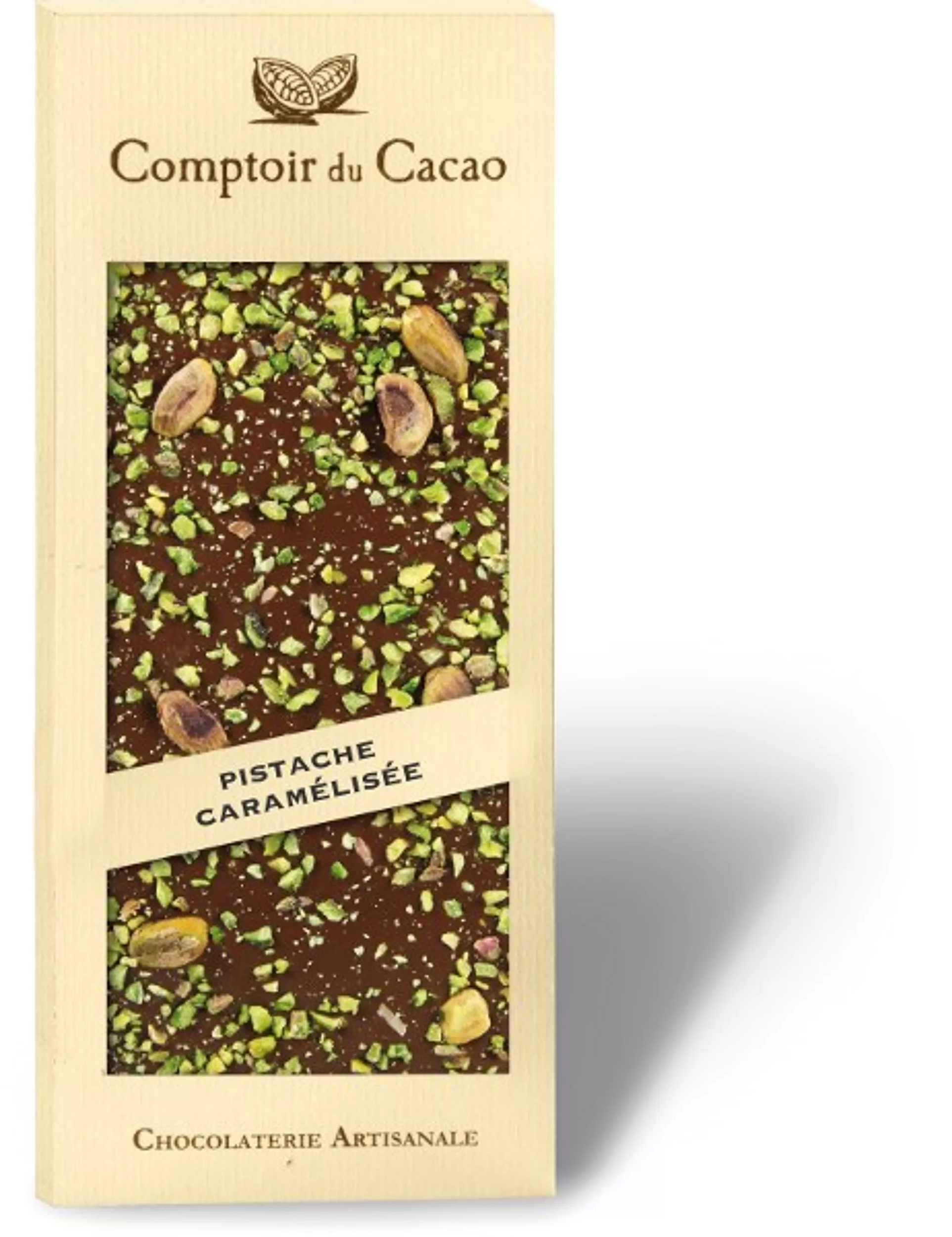 Tablette de chocolat au lait pistaches caramélisées 90 gr