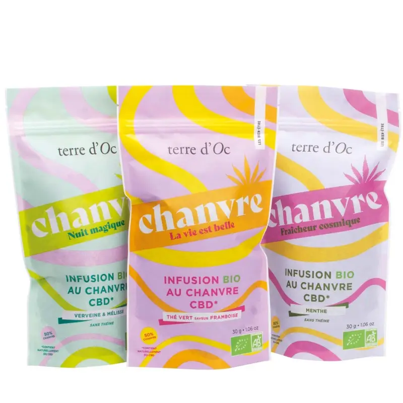 Infusion bio Fraicheur cosmique chanvre menthe 30g et sa gamme
