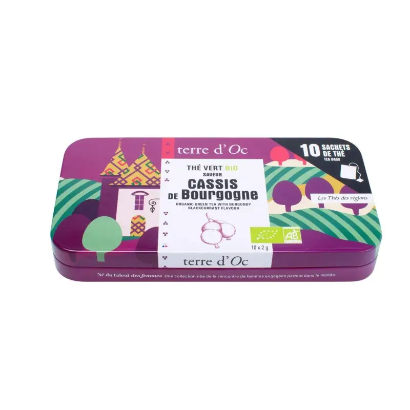 Thé bio noir cassis infusé de nos régions / boite nomade / 10 sachets