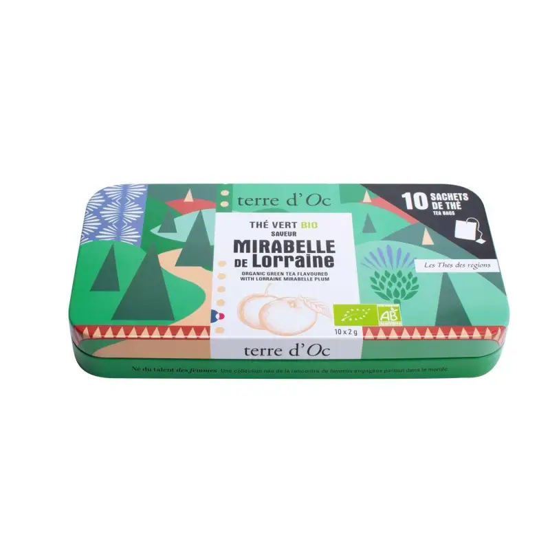 Thé bio vert mirabelle infusé de nos régions / boite nomade / 10 sachets