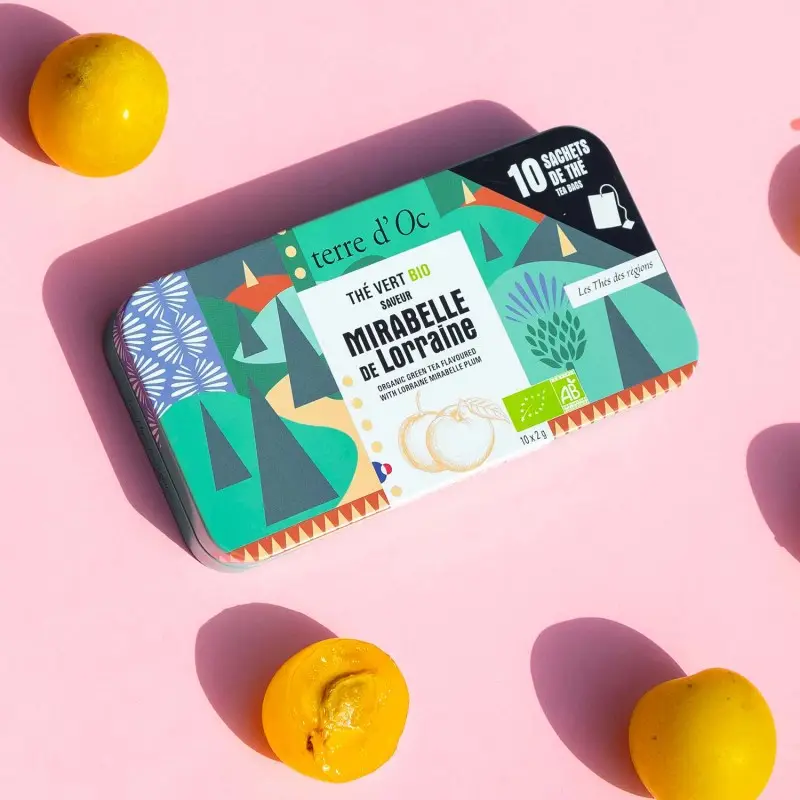 Thé bio vert mirabelle infusé de nos régions / boite nomade / 10 sachets