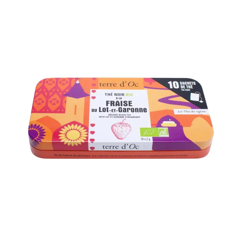 Thé bio noir fraise infusé de nos régions / boite nomade / 10 sachets