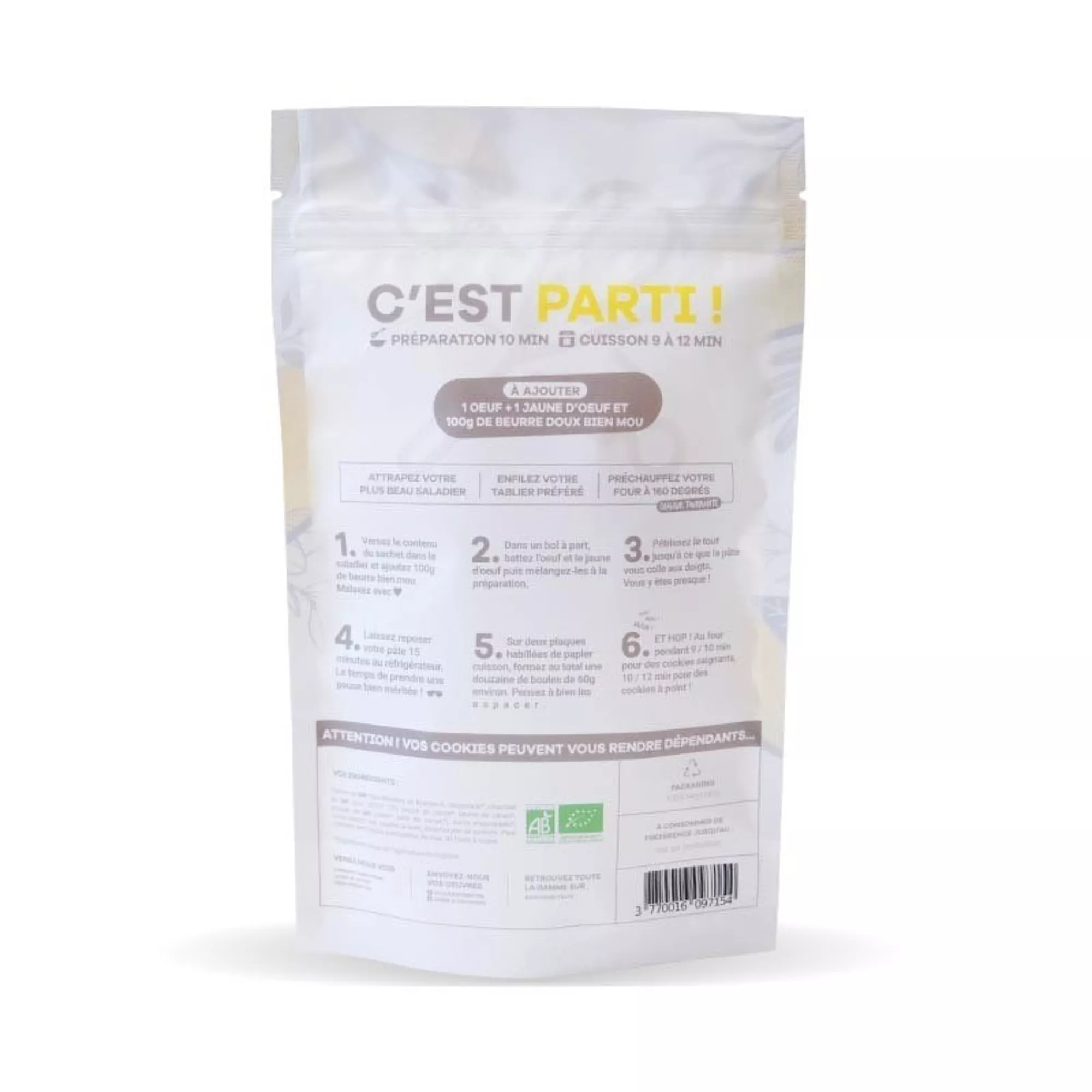 Kit de préparation certifié bio pour 12 cookies chocolat au lait