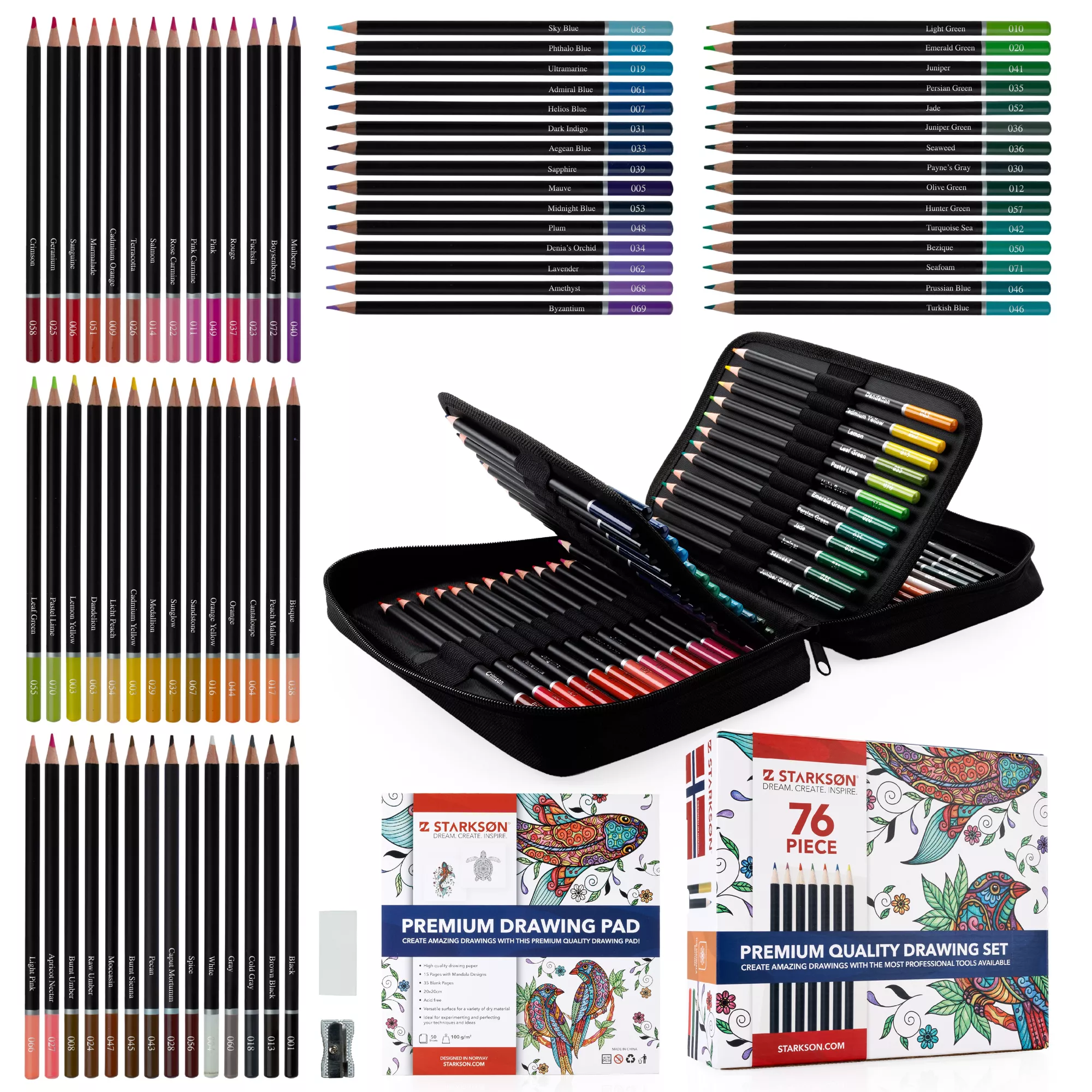 Crayons de couleurs pour dessiner / Set de 76 pièces (Premium quality)