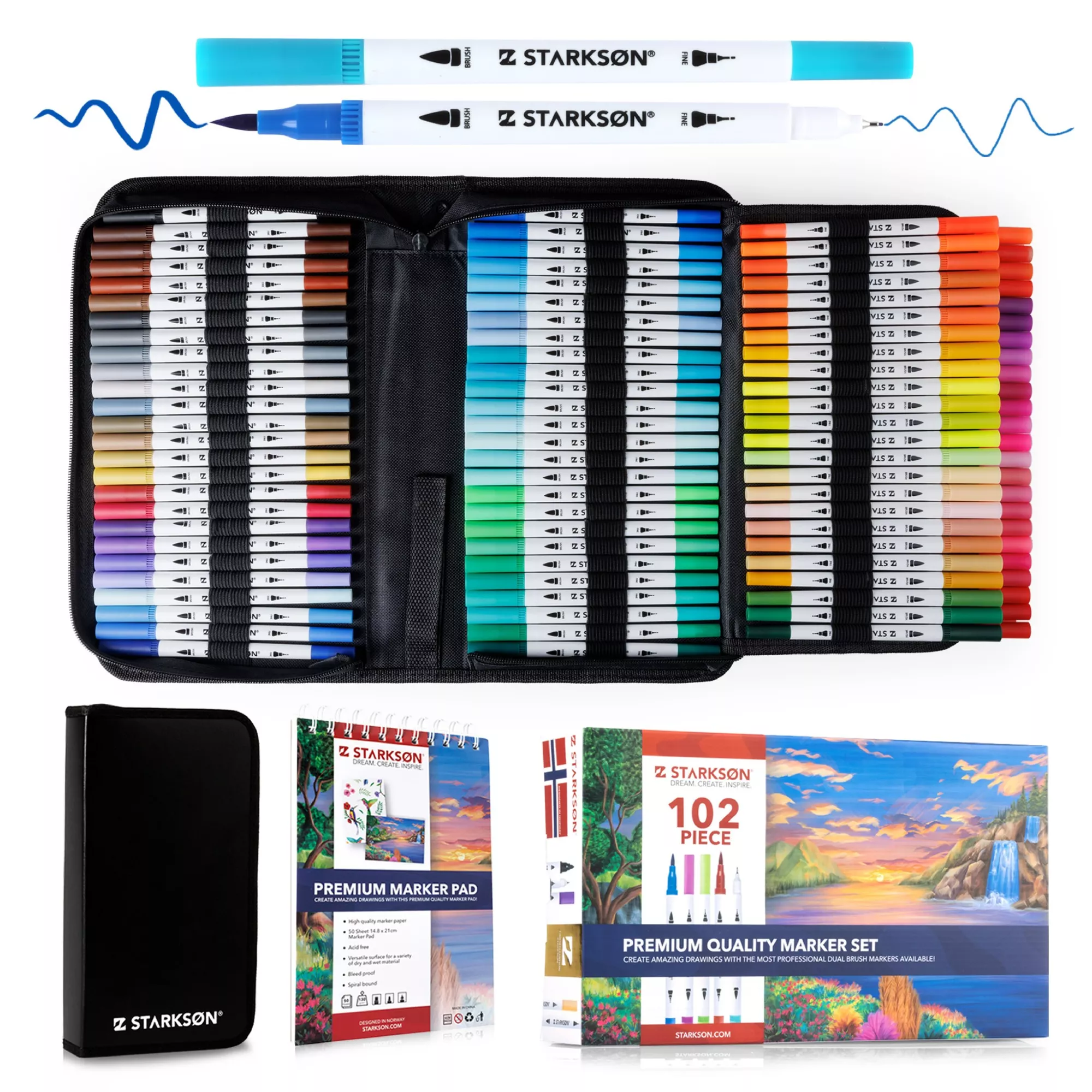 Feutres fins et pinceaux à base deau pour dessiner / Set de 102 pièces (Premium quality)