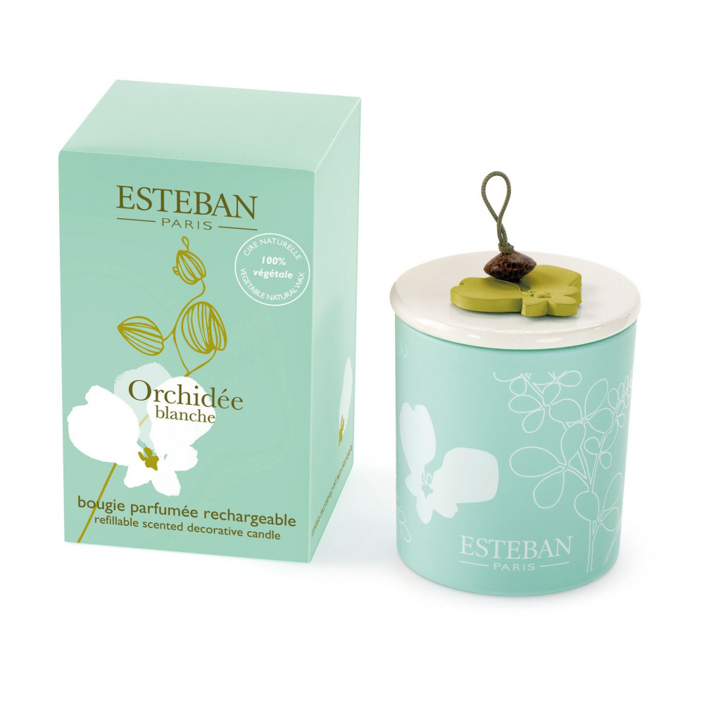 Bougie déco parfumée et rechargeable ORCHIDEE BLANCHE (Esteban)