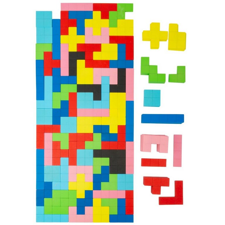 Puzzle En Bois Tetris 3D Coloré - Jeu Educatif Montessori Avec 42 Blocs Et Sac De Rangement