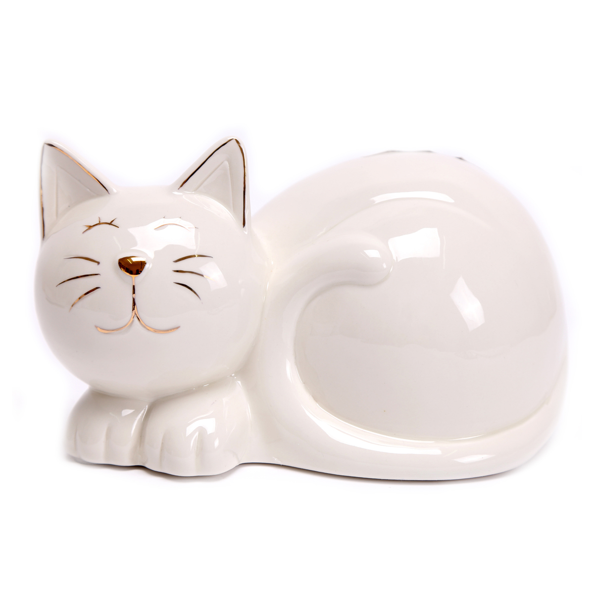 Figurine céramique \'Chat\' ivoire - 20x14 cm - [A0007]