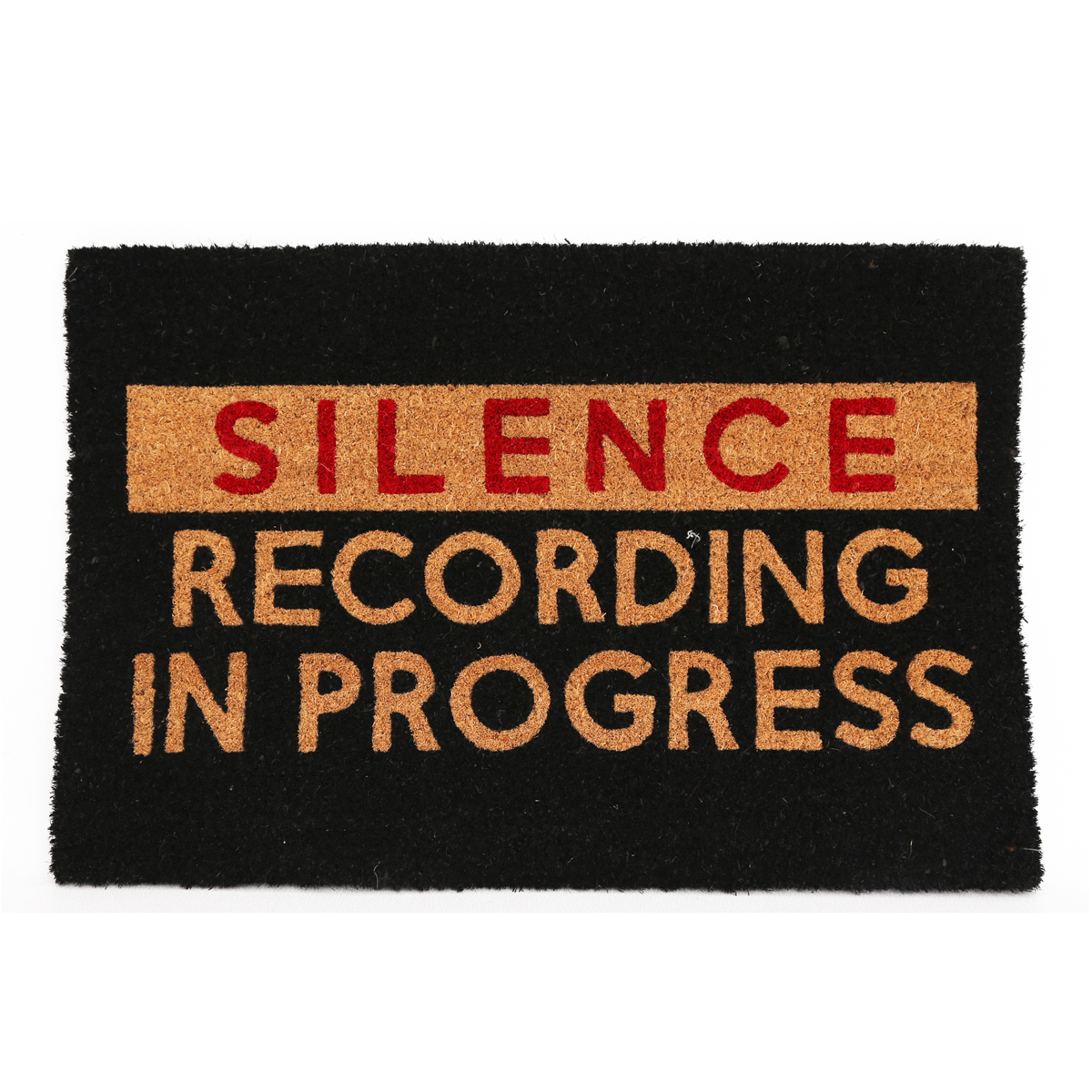 Paillasson paille \'Silence - recording in progress\' noir rouge marron - 60x40 cm - [A0018]