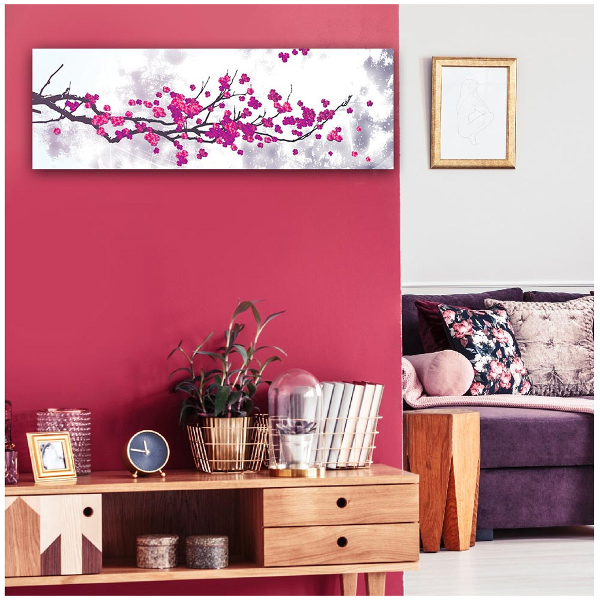 Toile végétoile \'Cerisier Japonais\' rose - 90x30 cm - [A0153]