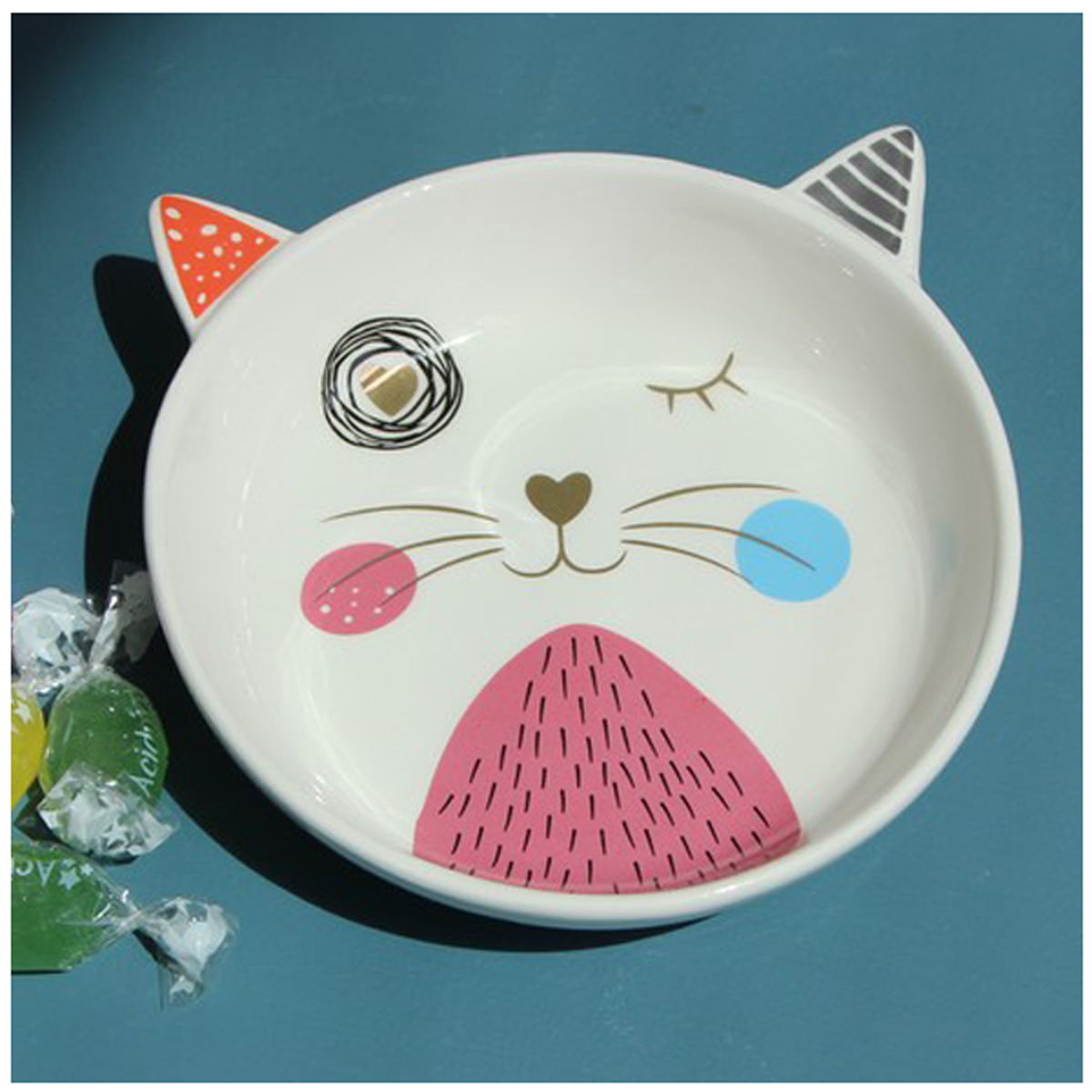 Coupelle vide poches céramique \'Chats\' blanc multicolore - 13x35 cm - [A0179]