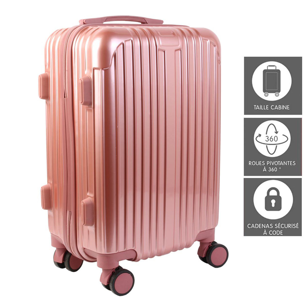 Valise trolley ABS \'Globe Trotteur\' rose gold - 57x35x24 cm (40L) - [A0183]