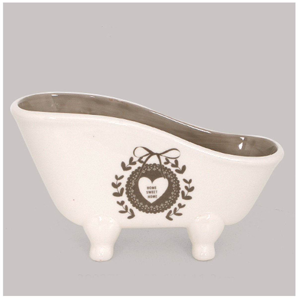Porte-savon céramique \'Home Sweet Home\' taupe (baignoire rétro) - 20x11 cm - [A0234]