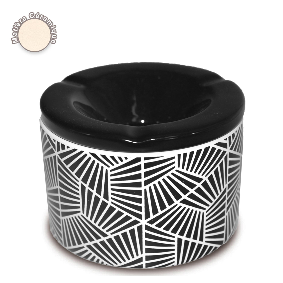 Cendrier marocain céramique \'Boho\' noir - 10x7 cm - [A0559]
