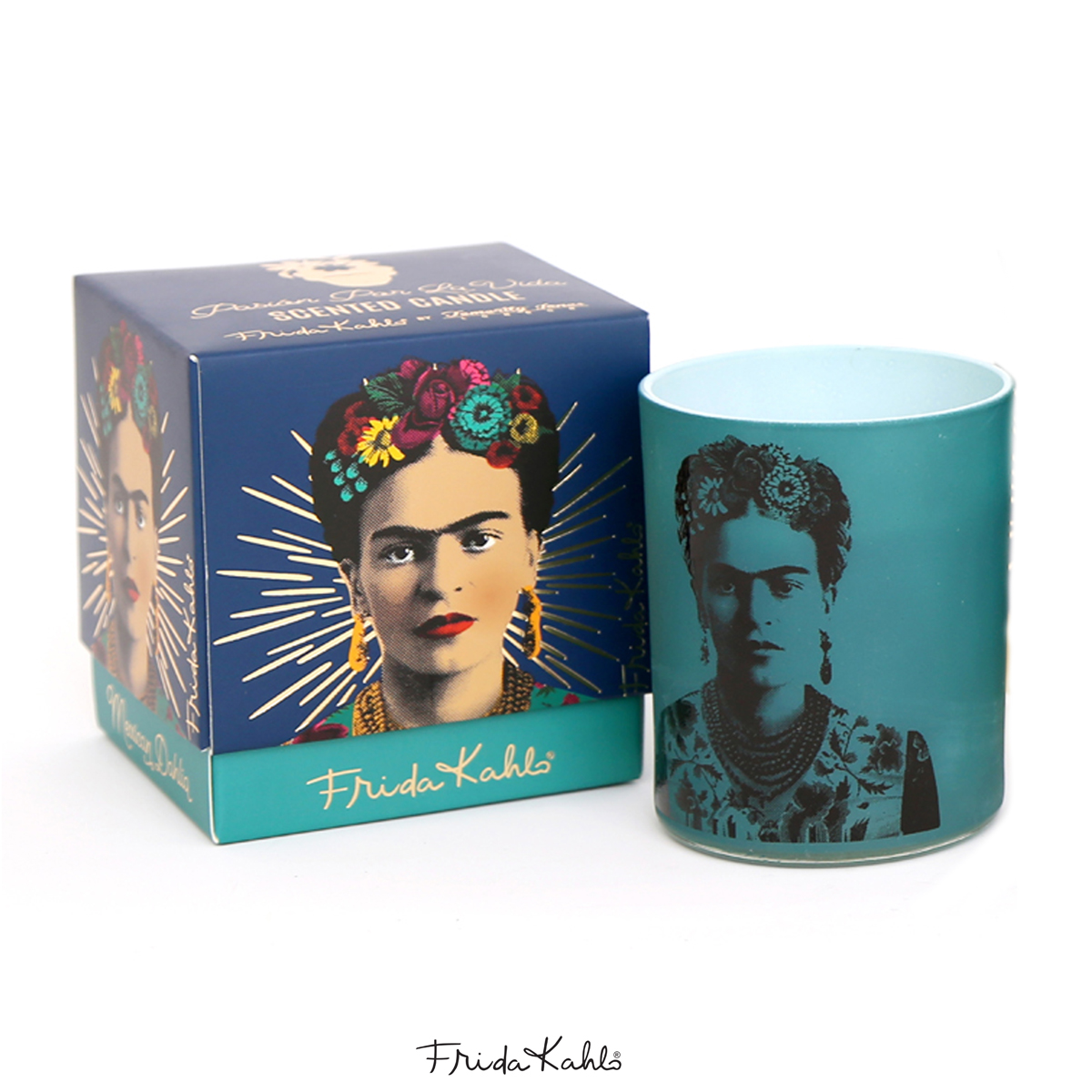 Bougie parfumée \'Frida Kahlo\' turquoise (Mexican Dalhia) - 8x7 cm - [A0614]