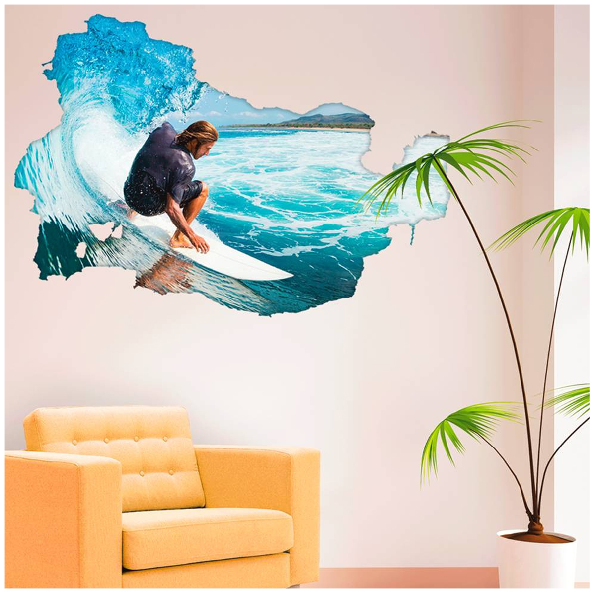 Sticker Géant \'Surf\' turquoise (vague) - 125x84 cm - [A0743]