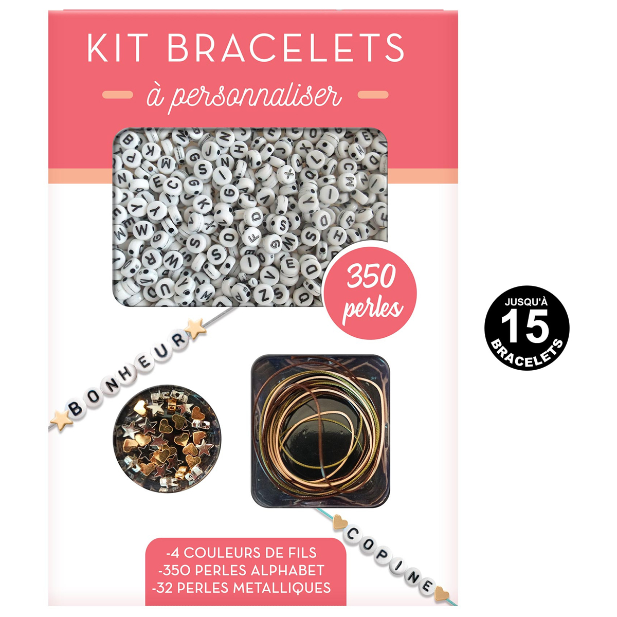 Kit de bracelets \'Messages\' blanc noir - jusqu\'à 15 bracelets - [A0922]