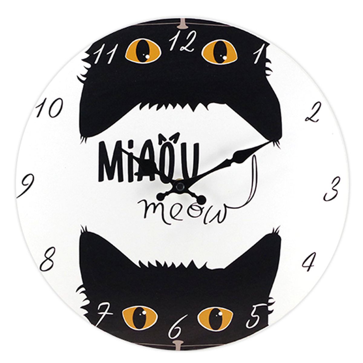 Horloge Murale bois \'Chats\' noir blanc (Miaou) - 30 cm - [A1123]