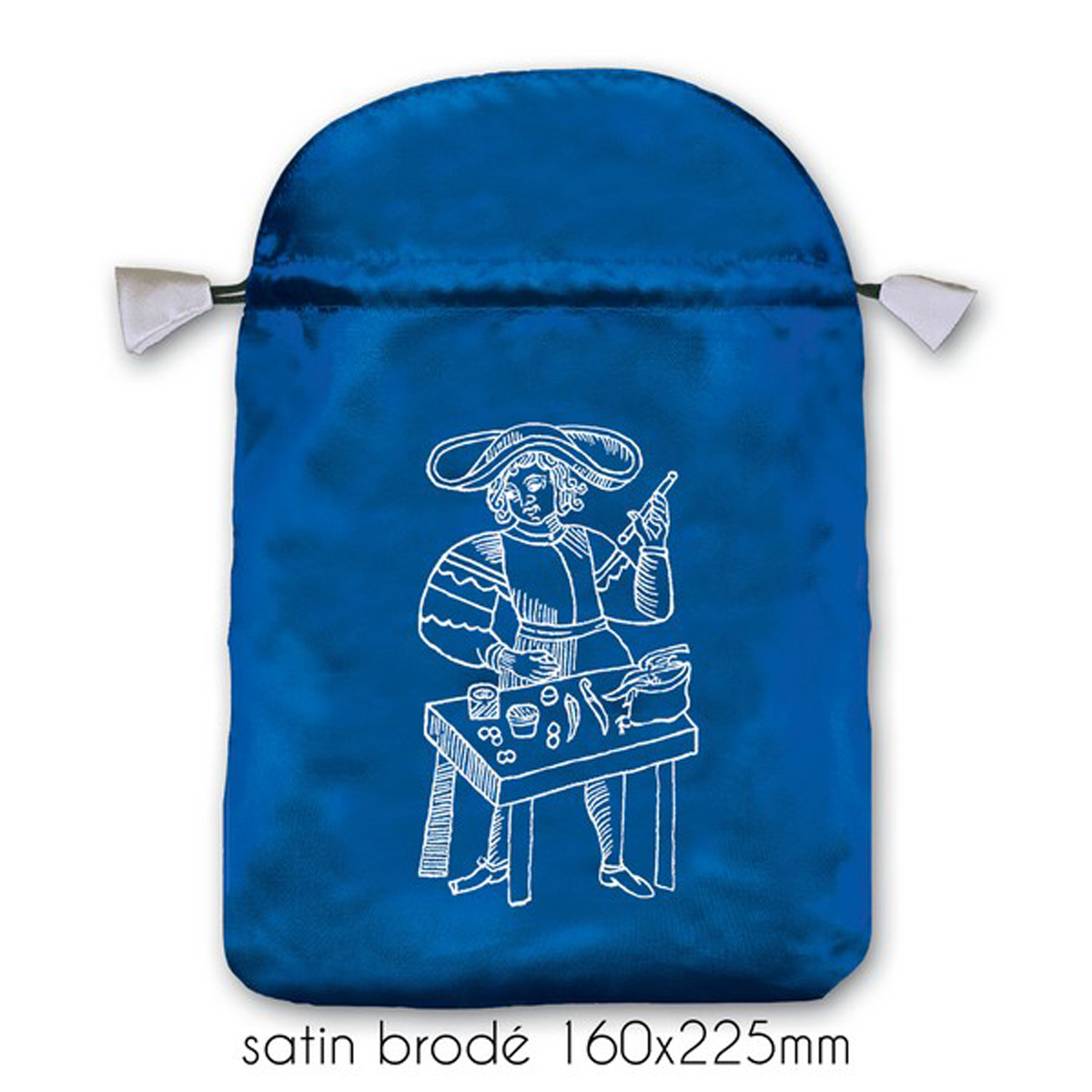 Pochette tarot satin \'Marseille\' bleu - 22x16 cm - [A1441]