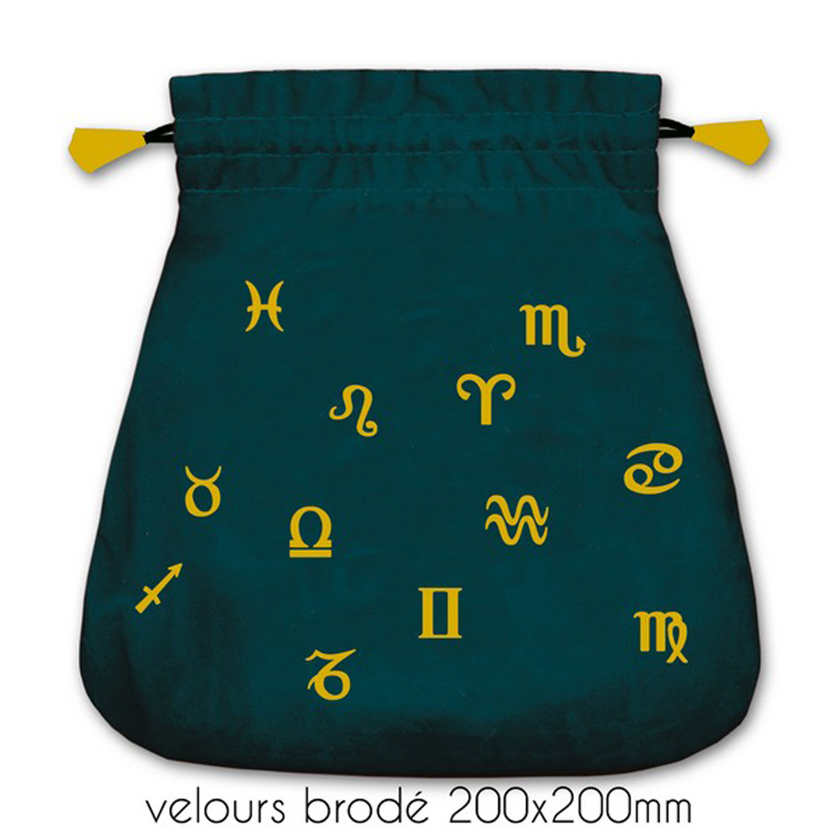 Pochette tarot velours \'Astrological\' turquoise - 20x20 cm - [A1442]