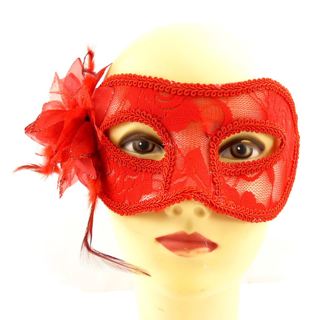 Masque dentelle \'Carnaval de Venise\' rouge - 21x8 cm - [A1568]