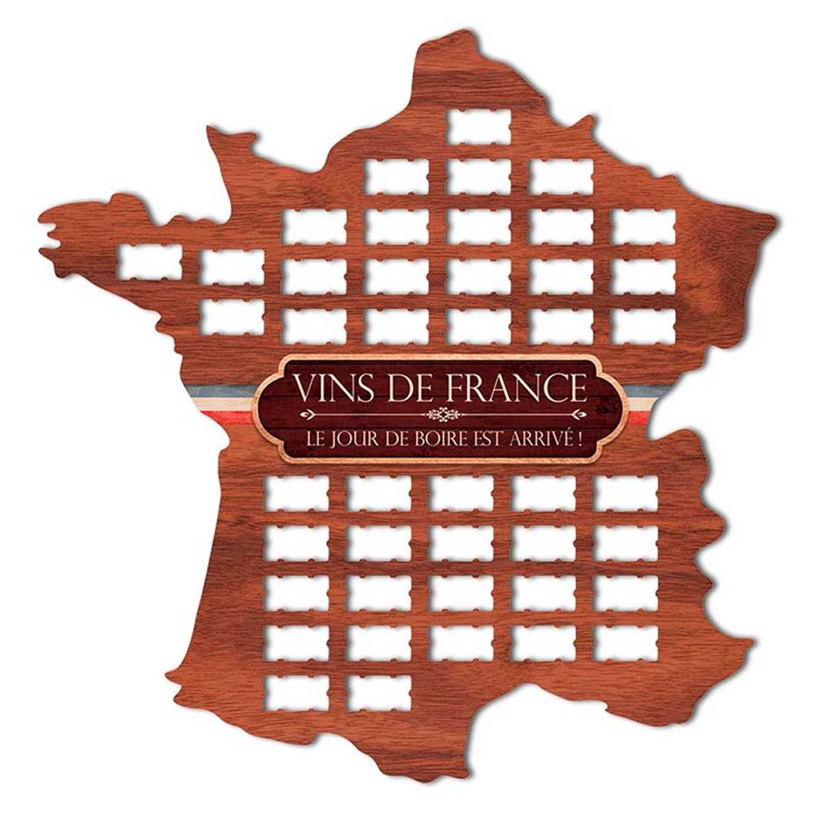 Collecteur bouchons bois \'Carte de France\' - 50x49 cm (44 bouchons) - [A1602]