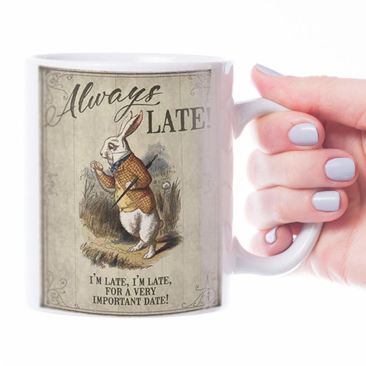 Mug céramique \'Alice au Pays des Merveilles\' beige (Always Late !) - 95x80 mm - [A2183]
