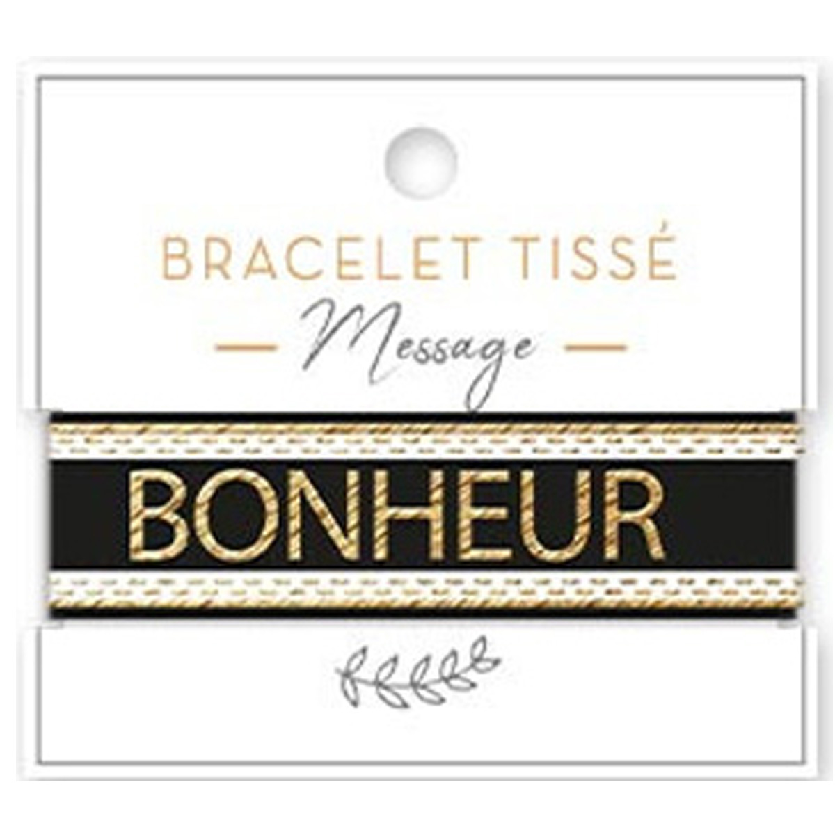 Bracelet tissu \'Bonheur\' noir doré - 20 mm - [A2201]