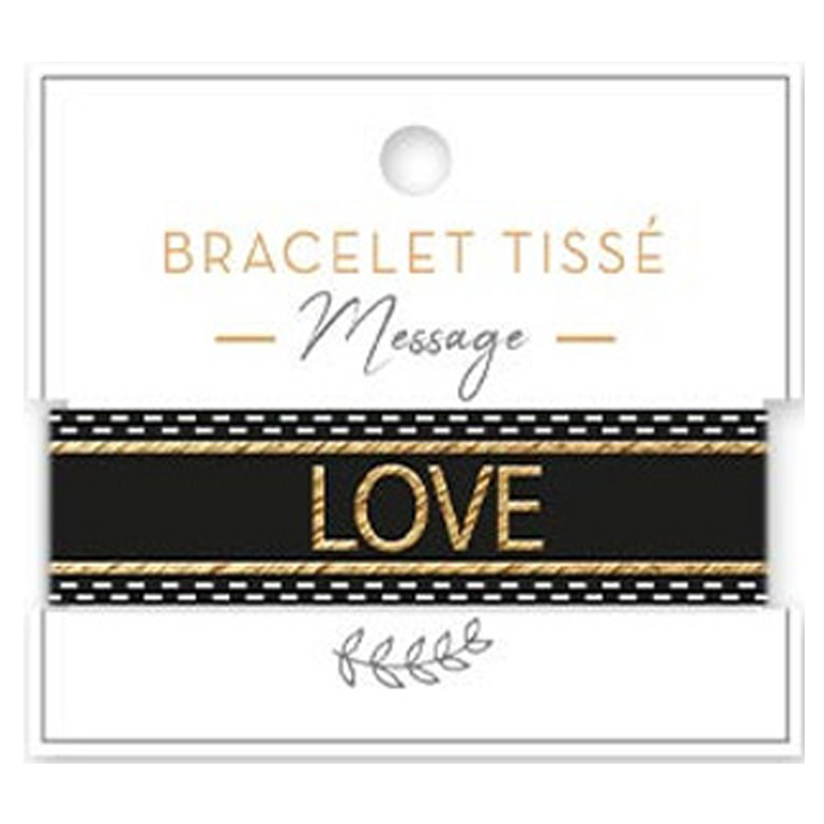 Bracelet tissu \'Love\' noir doré - 20 mm - [A2202]