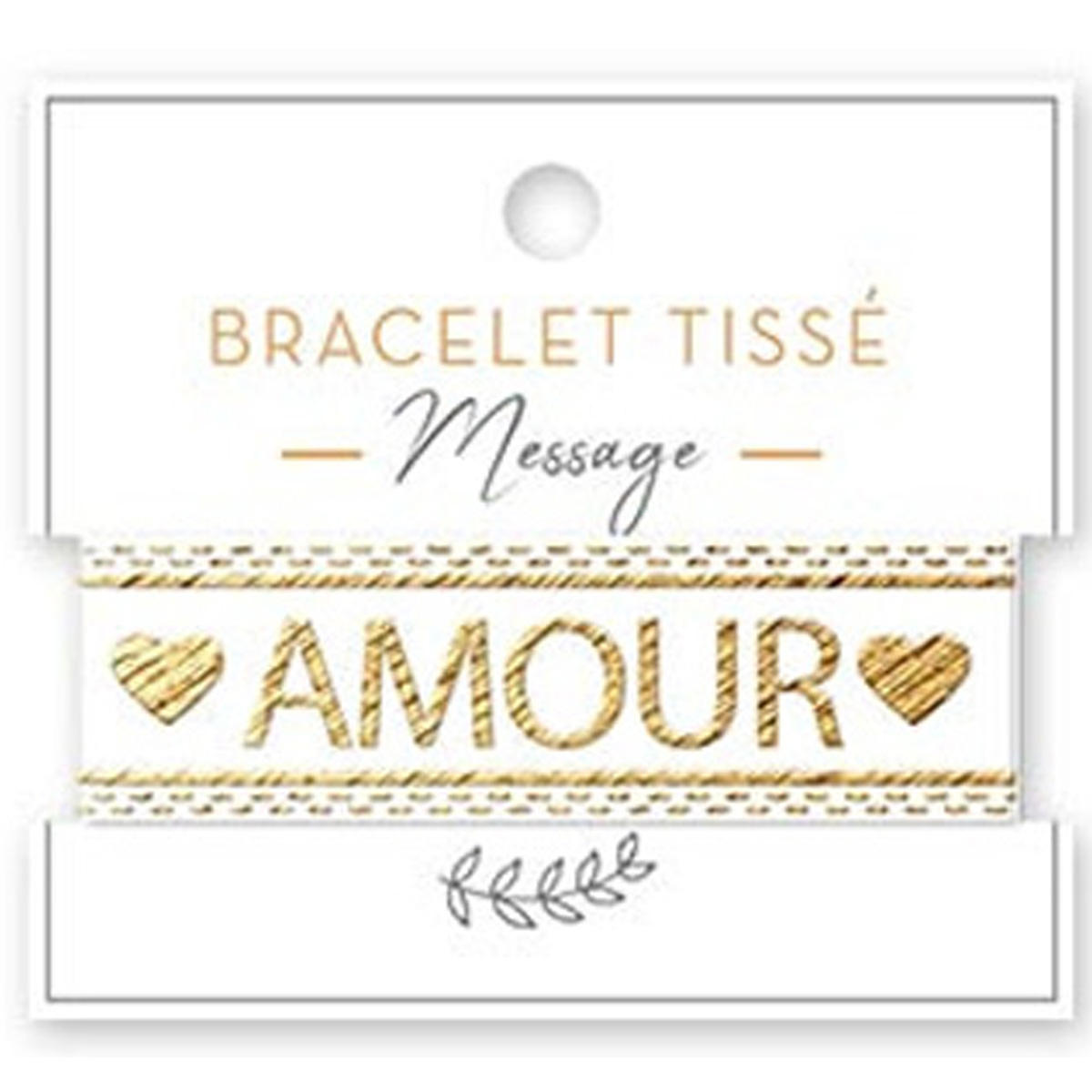 Bracelet tissu \'Amour\' blanc doré - 20 mm - [A2205]