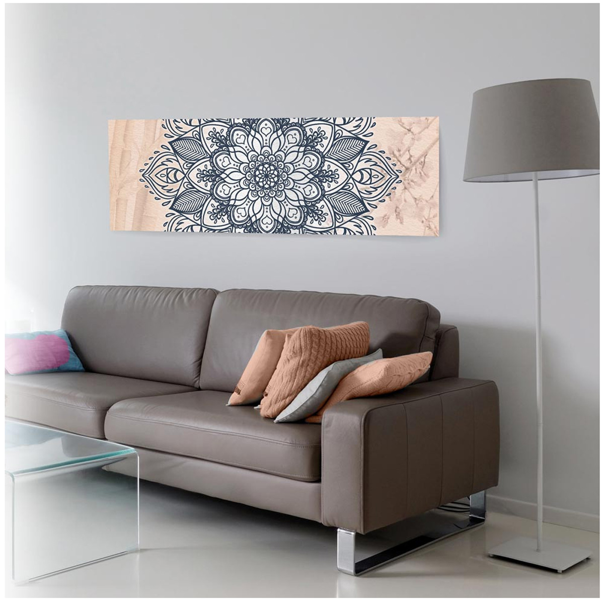 Toile végétoile \'Mandala\' gris rose - 90x30 cm - [A2230]