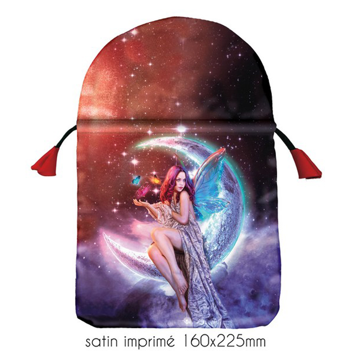 Pochette tarot satin \'Moon Fairy\' violet - 22x16 cm - [A2239]