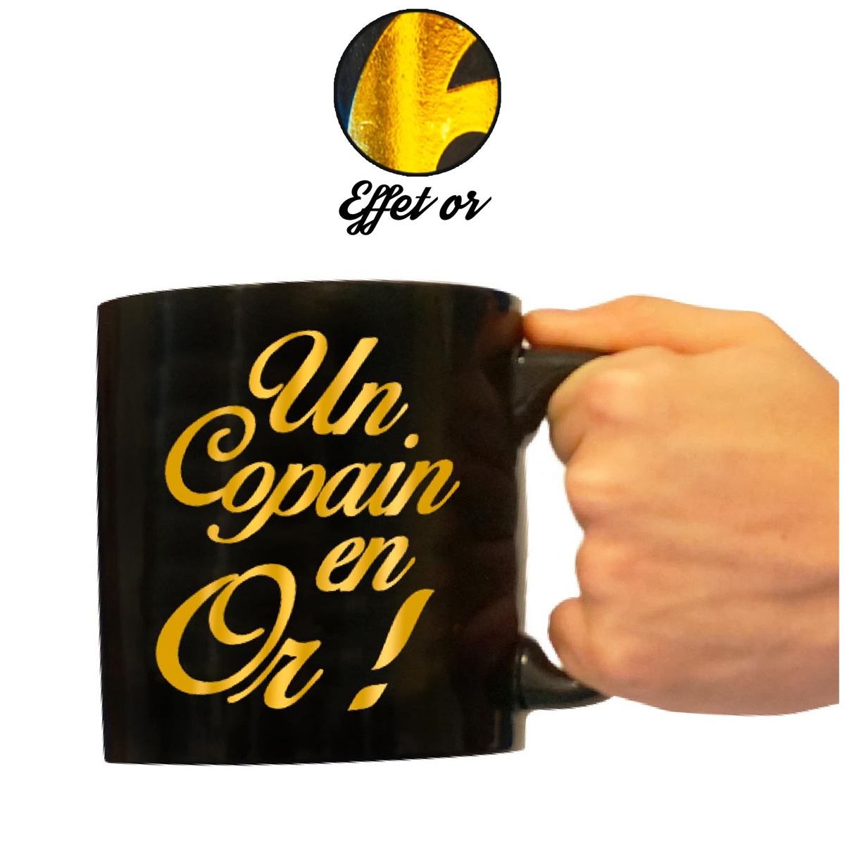 Grand mug tendresse \'Un Copain en Or !\' noir doré - 110x105 mm - [A2334]